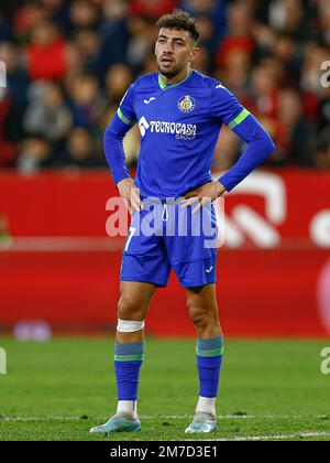 Munir El Haddadi de Getafe CF pendant le match de la Liga entre Sevilla FC et Getafe CF joué au stade Sanchez Pizjuan sur 8 janvier 2022 à Séville, Espagne.(photo par Antonio Pozo / PRESSIN) Banque D'Images