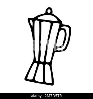 Machine à café Doodle Geyser. Ustensiles de cuisine pour préparer une boisson sur fond blanc. Pot, moka pour Bonjour. Americano, panneau de remplacement du café. Illustration de Vecteur