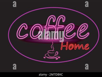 Tasse à café Neon Light Glowing Sign logo Vector, emblème dans le style Neon, publicité lumineuse Illustration de Vecteur