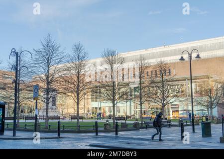 Une vue sur la place Old Eldon dans la ville de Newcastle upon Tyne, Royaume-Uni en hiver. Banque D'Images