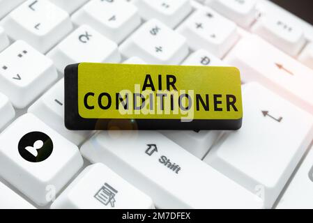 Panneau de texte indiquant le climatiseur. Appareils d'approche commerciale pour laver l'air et contrôler son humidité et sa température Banque D'Images