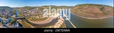 Photo de drone de l'estuaire de Nahe avec presque asséché la rivière de Nahe à l'été sec 2022 Banque D'Images