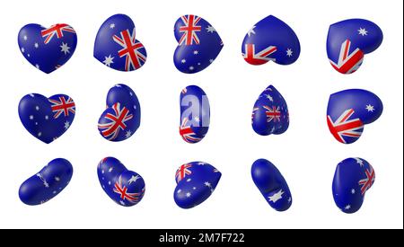 Coeurs avec drapeau de l'Australie, Collection avec 15 types différents coeurs drapeau couleur Australie, coeur pour Valentines. 3d travaux et 3d rendus Banque D'Images