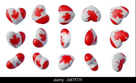 Coeurs avec drapeau du Canada, Collection avec 15 types différents coeurs couleur drapeau Canada, coeur pour Saint-Valentin. 3d travaux et 3d rendus Banque D'Images