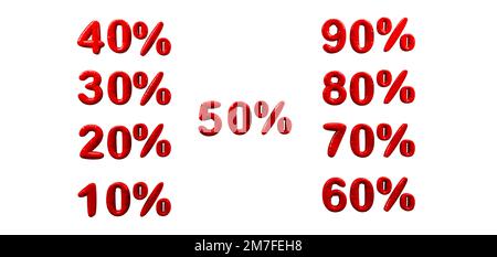 Nombres avec pourcentages de ballons, pourcentage de recouvrement de la vente, ensemble de rabais. 3d travaux et 3d rendus Banque D'Images