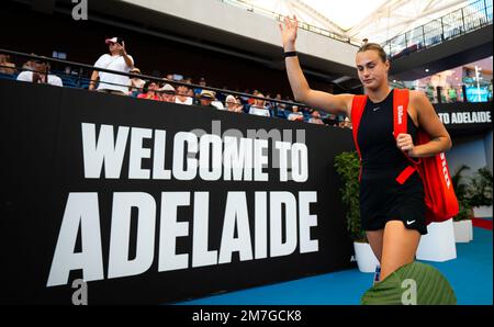 Aryna Sabalenka, du Bélarus, avant la finale du tournoi de tennis international d'Adélaïde 1, WTA 500 2023 sur 8 janvier 2023 à Adélaïde, Australie - photo : Rob Prange/DPPI/LiveMedia Banque D'Images