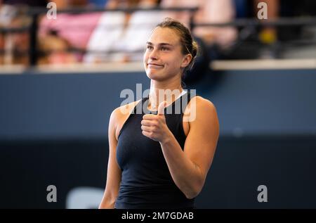 Aryna Sabalenka, du Bélarus, en action lors de la finale du tournoi de tennis international d'Adélaïde 1, WTA 500 2023 sur 8 janvier 2023 à Adélaïde, Australie - photo : Rob Prange/DPPI/LiveMedia Banque D'Images