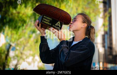 Aryna Sabalenka, du Bélarus, lors de la séance photo des champions du tournoi international de tennis 1, WTA 500 d'Adélaïde en 2023 sur 8 janvier 2023 à Adélaïde, Australie - photo : Rob Prange/DPPI/LiveMedia Banque D'Images