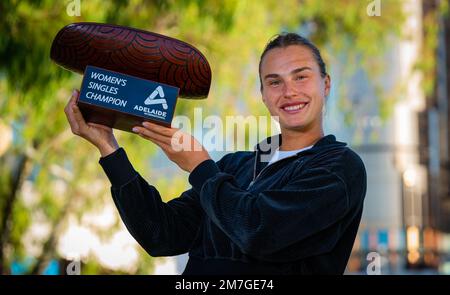 Aryna Sabalenka, du Bélarus, lors de la séance photo des champions du tournoi international de tennis 1, WTA 500 d'Adélaïde en 2023 sur 8 janvier 2023 à Adélaïde, Australie - photo : Rob Prange/DPPI/LiveMedia Banque D'Images