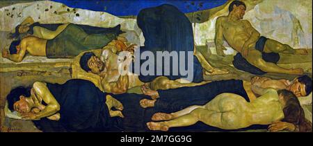 Die Nacht - The Night, 1889 - 1890Ferdinand Hodler (1853 − 1918) Suisse, ( l'artiste suisse Ferdinand Hodler est l'un des maîtres les plus uniques de l'art nouveau ) Banque D'Images