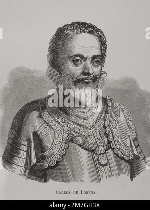 Charles de Lorraine, duc de Mayenne (1554-1611). Noble français. Chef militaire de la Ligue catholique. Portrait. Gravure. 'Los Heroes y las Grandezas de la Tierra' (les héros et les Grandeurs de la Terre). Volume VI 1856. Banque D'Images