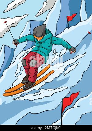 Dessin d'un dessin animé de couleur pour le ski alpin Illustration de Vecteur