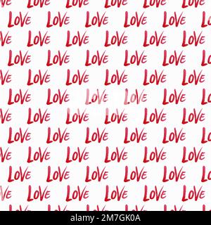motif de mot d'amour rouge peint à la main sans couture sur fond blanc Banque D'Images