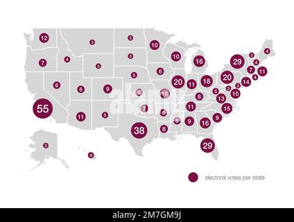 Votes électoraux attribués à chaque État pour les élections présidentielles aux États-Unis Banque D'Images