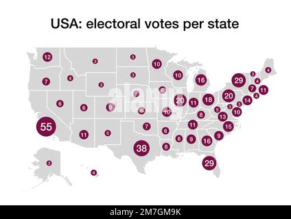 Votes électoraux attribués à chaque État pour les élections présidentielles aux États-Unis Banque D'Images