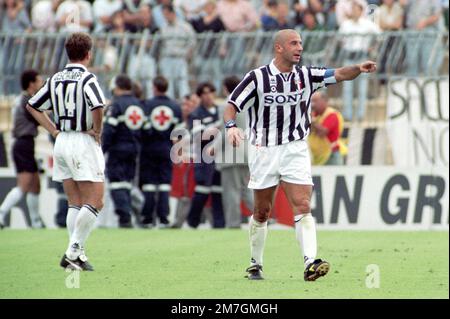 Italie, Turin 1994-1995-1996: Joueur Juventus FC Gianluca Vialli lors de la série A 1995-96 série A football Championship Match Banque D'Images