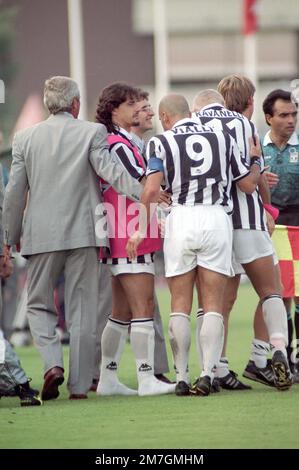 Italie, Turin 1994-1995-1996: Joueur Juventus FC Gianluca Vialli lors de la série A 1995-96 série A football Championship Match Banque D'Images