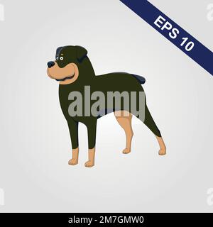 Illustration du vecteur debout du chien Rottweiler isolée avec ombre. Illustration de Vecteur