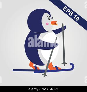 Illustration d'une icône représentant un joli motif pingouin représentant un motif de dessin animé. Concept d'icône de posture d'animal vecteur Premium isolé. Style de dessin animé plat Illustration de Vecteur