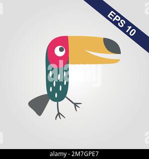 Illustration vectorielle d'un oiseau tropical lumineux Toucan sur fond gris. Icône colorée de la nature tropicale. Illustration de Vecteur