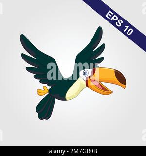 Illustration vectorielle d'un oiseau tropical lumineux Toucan sur fond gris. Icône colorée de la nature tropicale. Illustration de Vecteur