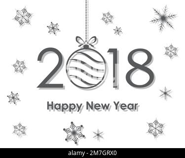 Bonne année 2018 avec texte et boule de Noël. Vector illustration. Bonne année bannière avec boule de noël et flocons de neige. Illustration de Vecteur