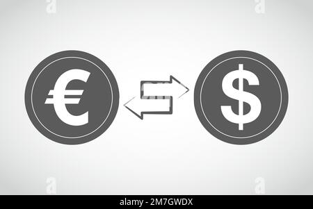 Icône du change de devises dans un design plat. Illustration vectorielle. Concept des opérations de change entre le dollar et l'euro. Illustration de Vecteur