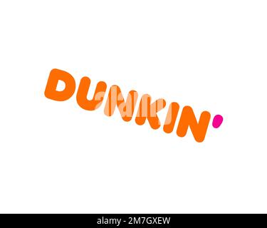 Dunkin' Donuts, logo pivoté, fond blanc B Banque D'Images