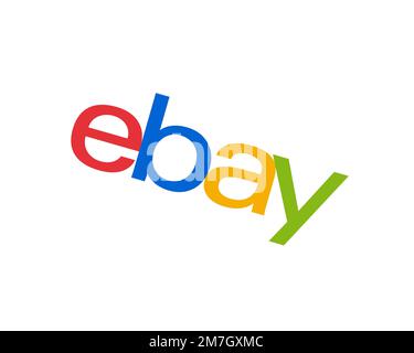 EBay, logo pivoté, fond blanc B Banque D'Images