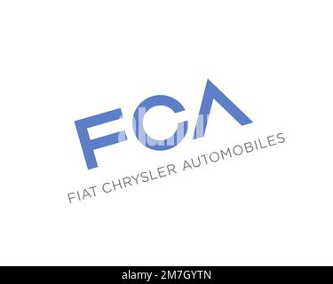 Fiat Chrysler automobiles, logo pivoté, fond blanc Banque D'Images