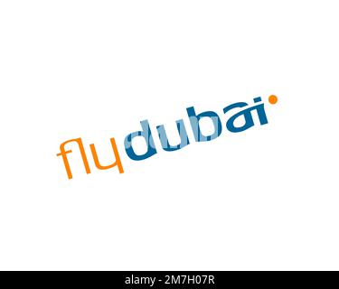 Flydubai, logo pivoté, fond blanc Banque D'Images