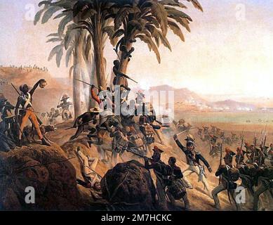 La bataille de Palm Tree Hill pendant la révolution haïtienne. Cette révolution a été le renversement violent et sanglant de la classe dirigeante blanche d'Haïti lors d'un soulèvement des esclaves. Banque D'Images