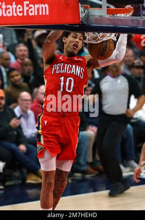 Washington, États-Unis. 09th janvier 2023. WASHINGTON, DC - 09 JANVIER : centre de Jaxson Hayes (10) de la Nouvelle-Orléans pour un panier lors d'un match de la NBA entre les Washington Wizards et les Pélicains de la Nouvelle-Orléans, sur 09 janvier 2023, à la Capital One Arena, à Washington, DC. (Photo de Tony Quinn/SipaUSA) crédit: SIPA USA/Alay Live News Banque D'Images