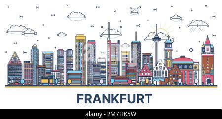 Outline Frankfurt Allemagne Skyline avec des bâtiments de couleur moderne isolés sur blanc. Illustration vectorielle. Paysage urbain de Francfort avec des monuments. Illustration de Vecteur