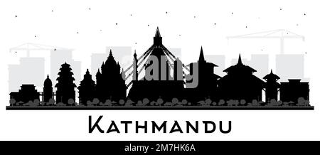 Katmandou Nepal City Silhouette avec des bâtiments noirs isolés sur blanc. Illustration vectorielle. Katmandou Cityscape avec des monuments. Illustration de Vecteur