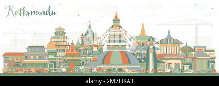 Katmandou Nepal City Skyline avec des bâtiments de couleur. Illustration vectorielle. Katmandou Cityscape avec des monuments. Voyages d'affaires et tourisme. Illustration de Vecteur