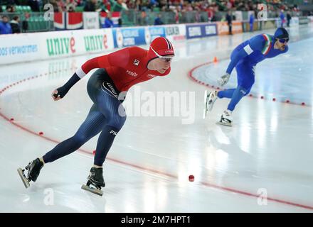 Peder Kongshaug (NOR) en action le 5000m lors des Championnats européens de patinage de vitesse de l'UIP sur 7 janvier 2023 à Hamar Olymic Hall à Hamar, Norvège photo par SCS/Soenar Chamid/AFLO (PAYS-BAS OUT) Banque D'Images