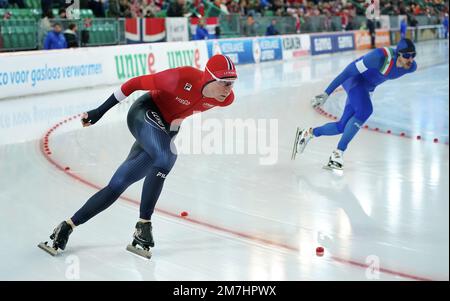 Peder Kongshaug (NOR) en action le 5000m lors des Championnats européens de patinage de vitesse de l'UIP sur 7 janvier 2023 à Hamar Olymic Hall à Hamar, Norvège photo par SCS/Soenar Chamid/AFLO (PAYS-BAS OUT) Banque D'Images