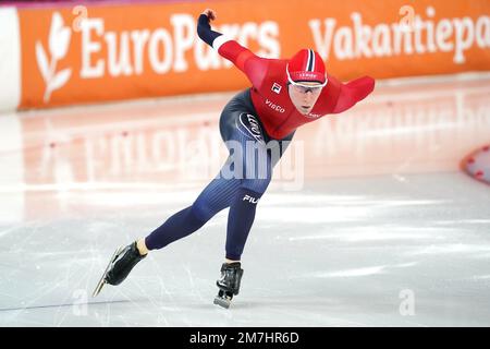 Peder Kongshaug (NOR) en action sur 1500m hommes à tous les niveaux lors des Championnats européens de patinage de vitesse de l'UIP sur 8 janvier 2023 à Hamar Olymic Hall à Hamar, Norvège photo par SCS/Soenar Chamid/AFLO (PAYS-BAS OUT) Banque D'Images