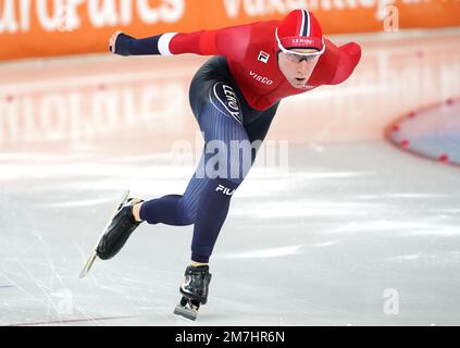 Peder Kongshaug (NOR) en action sur 1500m hommes à tous les niveaux lors des Championnats européens de patinage de vitesse de l'UIP sur 8 janvier 2023 à Hamar Olymic Hall à Hamar, Norvège photo par SCS/Soenar Chamid/AFLO (PAYS-BAS OUT) Banque D'Images