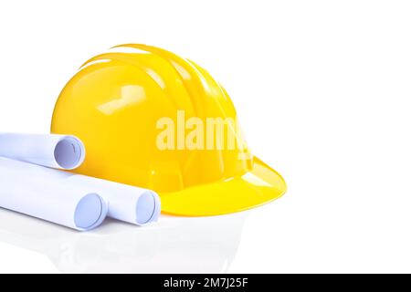 casque jaune avec bleus isolés Banque D'Images