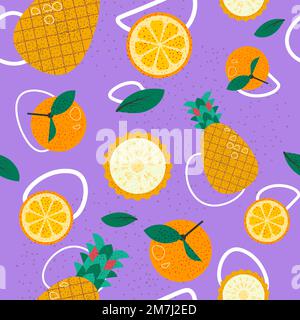 Oranges et ananas, fruits sans couture Illustration de Vecteur
