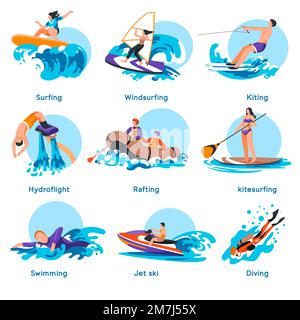 Activités sportives en été, loisirs aquatiques extrêmes Illustration de Vecteur