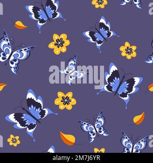 Papillons et fleurs, feuilles sans couture Illustration de Vecteur
