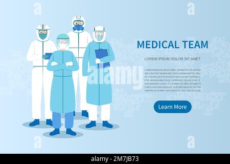 Équipe médicale . Médecin avec EPI ( équipements de protection individuelle ) manteau . Personnages de dessin animé . Vecteur . Illustration de Vecteur