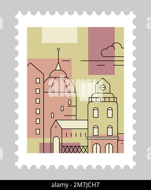 Architecture de ville italienne sur le postmark, vecteur Illustration de Vecteur