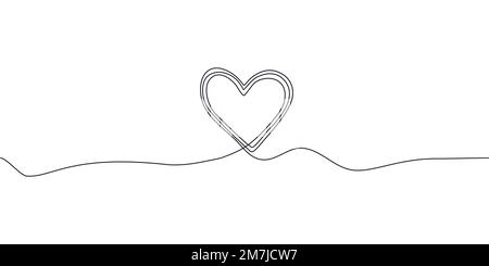 Symbole coeur de l'icône de dessin de ligne noire. Dessin de ligne continue du signe d'amour sur blanc. Design pour la Saint-Valentin, mariage, fond de carte d'invitation. Romain Illustration de Vecteur