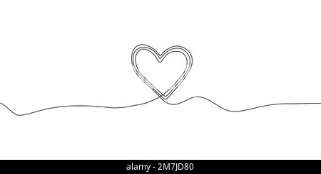 Symbole coeur de l'icône de dessin de ligne noire. Dessin de ligne continue du signe d'amour sur blanc. Design pour la Saint-Valentin, mariage, fond de carte d'invitation. Romain Illustration de Vecteur