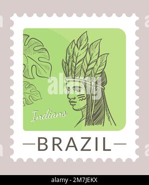 Les autochtones du Brésil postmark ou vecteur de carte postale Illustration de Vecteur