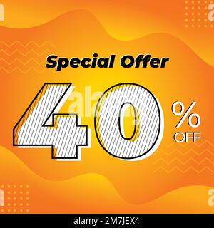 40 % de réduction. Modèle de conception pour le marketing des offres spéciales. Remise promotionnelle de 40 %. Design conceptuel de bannière jaune et orange Illustration de Vecteur